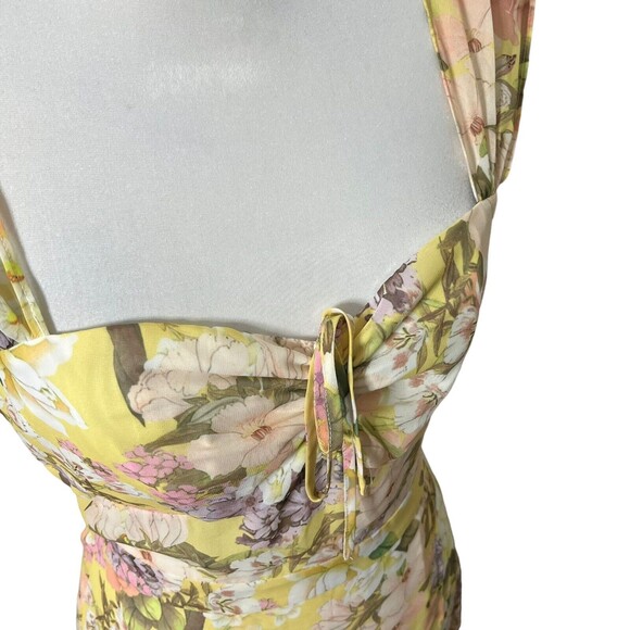 Yumi Kim Ariana Floral Dress Women’s Size Small Yellow Midi Ruched Lined - Picture 9 of 13